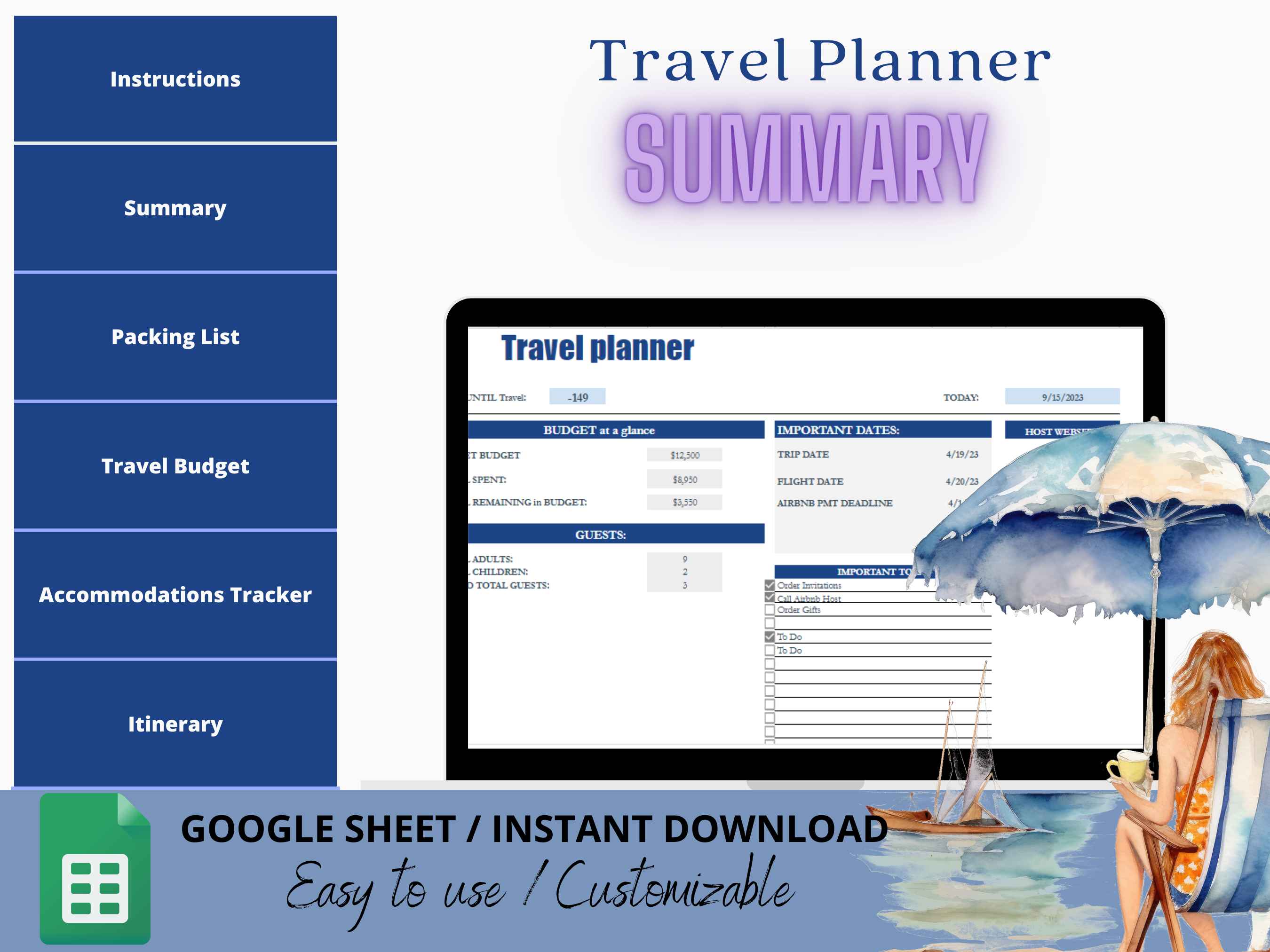 Travel Planner Google Sheeth